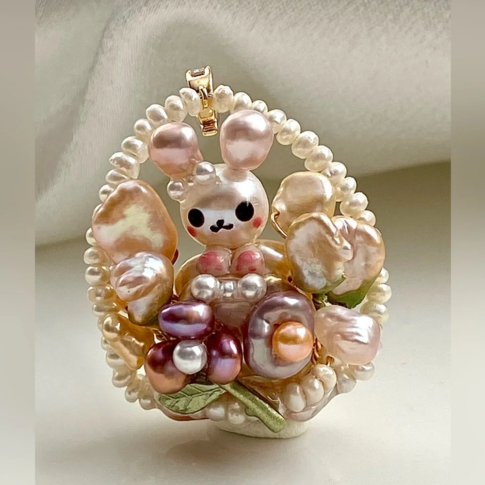 P203-Handmade High Quality Bunny Easter Basket Detachable Pendant - Picture 4 of 11